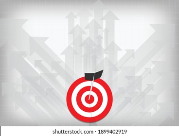 Vector : Archery target and arrow with raising arrows on gray background
