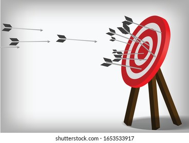 Vector : Archery target and arrows on gray background