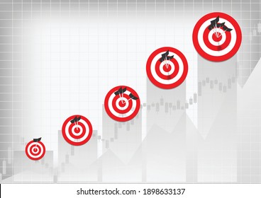 Vector : Archery target and business  graph on gray background