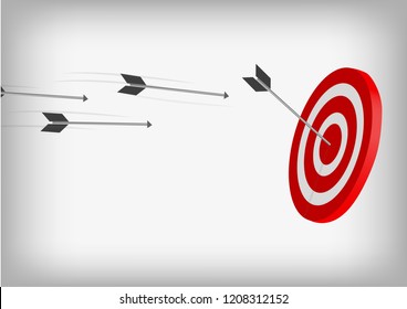 Vector : Archery targets and arrows on gray background