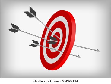 Vector : Archery targets and arrows on gray background