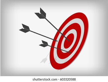 Vector : Archery targets and missed arrows on gray background