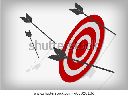 Vector : Archery targets and missed arrows on gray background