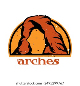 vector of arches national park with grunge style and desert background, perfect for print, apparel, etc