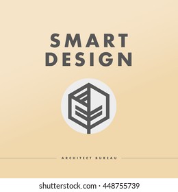 Vector architect studio logo design isolated on white background. Architect bureau insignia icon. Building company, construction industry brand mark icon. Abstract leaf, box icon.