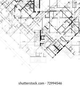 Vector architectural black and white background with plans of building (see jpg version in my portfolio)