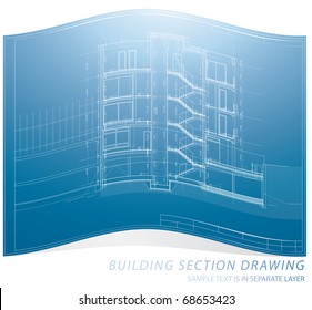 vector architectural blueprint background with building section