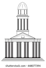 Vector architectural facade. Wire frame blueprint drawing of classic building. Vector architectural template background