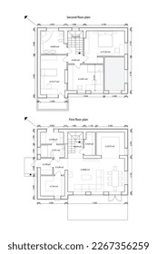 Vector architectural floor plan of a two storey building