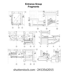 Vector architectural fragments of a building entances