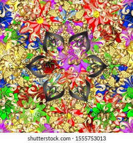 Vector architectural muslim texture design. Can be used for brochures invitations, persian motif. Islamic colored mandala round ornament on beige and yellow colors.