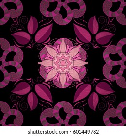 Vector architectural muslim texture design. Can be used for brochures invitations, persian motif. Islamic colored mandala round ornament on black background.