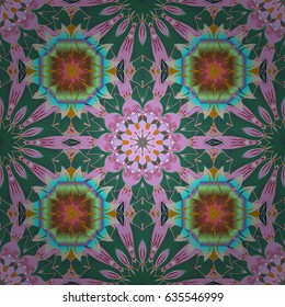 Vector architectural muslim texture design. Can be used for brochures invitations, persian motif. Islamic colored mandala round ornament on pink background.