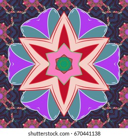 Vector architectural muslim texture design. Can be used for brochures invitations, persian motif. Islamic colored mandala round ornament on colorful background.
