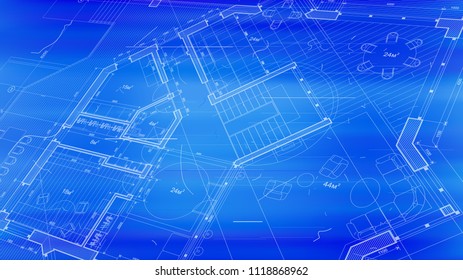 vector architectural plan - abstract architectural blueprint of a modern residential building / technology, industry, business concept illustration: real estate, building, construction & architecture