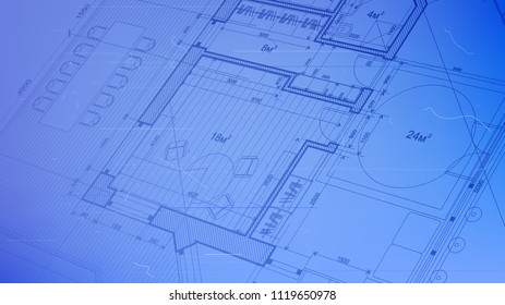 vector architectural plan - abstract architectural blueprint of a modern residential building / technology, industry, business concept illustration: real estate, building, construction & architecture