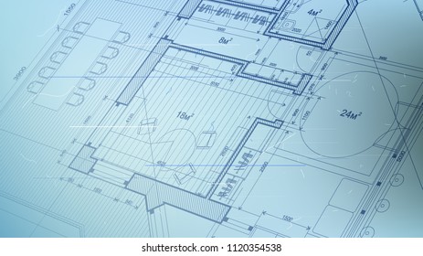 vector architectural plan - abstract architectural blueprint of a modern residential building / technology, industry, business concept illustration: real estate, building, construction & architecture
