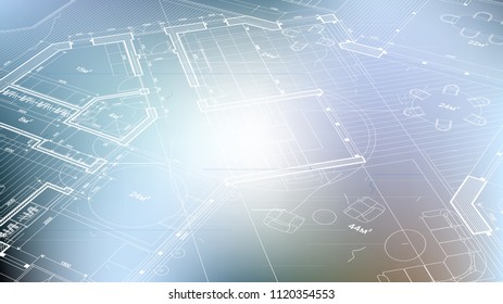 vector architectural plan - abstract architectural blueprint of a modern residential building / technology, industry, business concept illustration: real estate, building, construction & architecture