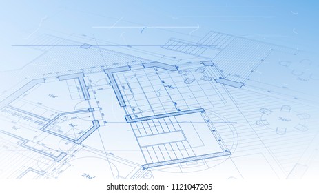 vector architectural plan - abstract architectural blueprint of a modern residential building / technology, industry, business concept illustration: real estate, building, construction & architecture