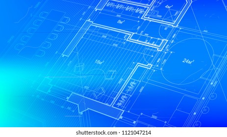 vector architectural plan - abstract architectural blueprint of a modern residential building / technology, industry, business concept illustration: real estate, building, construction & architecture