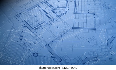vector architectural plan - abstract architectural blueprint of a modern residential building / technology, industry, business concept illustration: real estate, building, construction & architecture