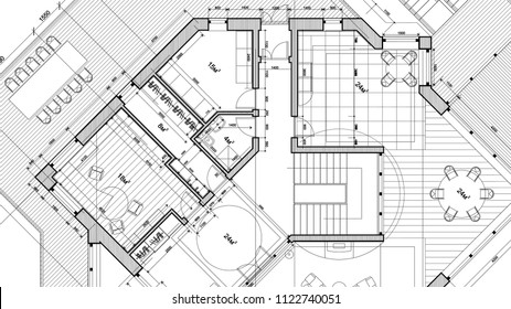 vector architectural plan - abstract architectural blueprint of a modern residential building / technology, industry, business concept illustration: real estate, building, construction & architecture