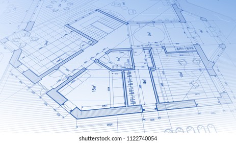 vector architectural plan - abstract architectural blueprint of a modern residential building / technology, industry, business concept illustration: real estate, building, construction & architecture