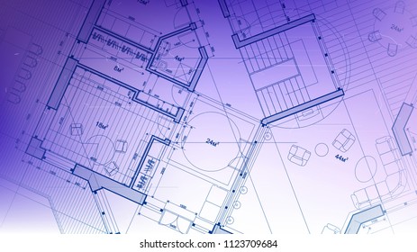 vector architectural plan - abstract architectural blueprint of a modern residential building / technology, industry, business concept illustration: real estate, building, construction & architecture