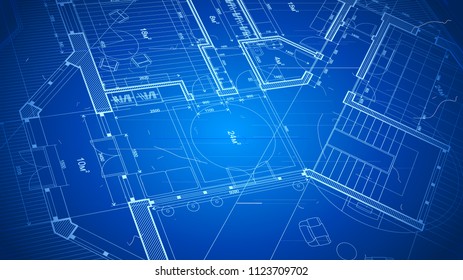 vector architectural plan - abstract architectural blueprint of a modern residential building / technology, industry, business concept illustration: real estate, building, construction & architecture