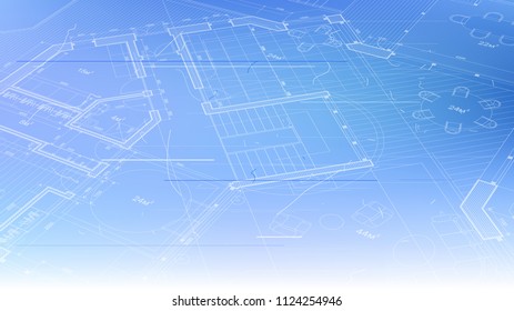 vector architectural plan - abstract architectural blueprint of a modern residential building / technology, industry, business concept illustration: real estate, building, construction & architecture