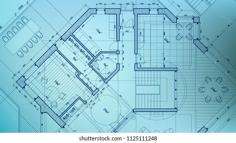 plan arquitectónico vectorial - proyecto arquitectónico abstracto de un edificio residencial moderno / tecnología, industria, ilustración de concepto de negocio: inmuebles, construcción, construcción y arquitectura