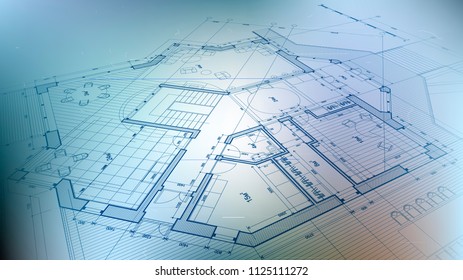 vector architectural plan - abstract architectural blueprint of a modern residential building / technology, industry, business concept illustration: real estate, building, construction & architecture