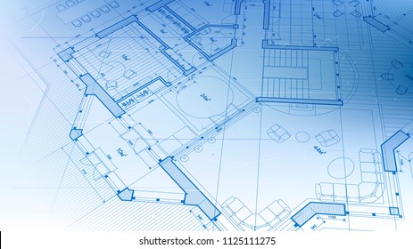 vector architectural plan - abstract architectural blueprint of a modern residential building / technology, industry, business concept illustration: real estate, building, construction & architecture