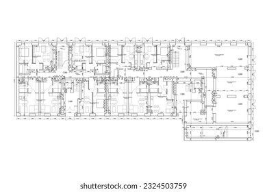 Vector architectural project of a multistory building floor plan