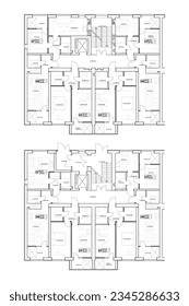 Vector architectural project of a multistory building floor plan