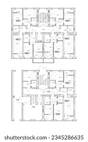 Vector architectural project of a multistory building floor plan