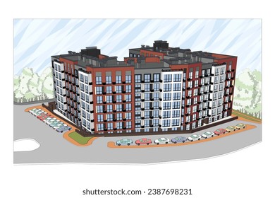 Vector architectural project of a multistory building