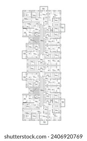 Vector architectural project of a multistory building floor plan