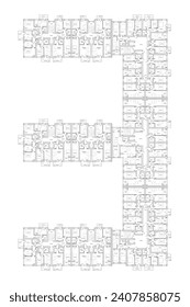 Vector architectural project of a multistory building floor plan