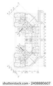 Vector architectural project of a multistory building  ground floor plan