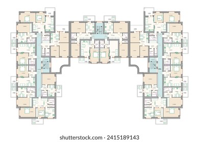 Vector architectural project of a multistory building floor plan	
