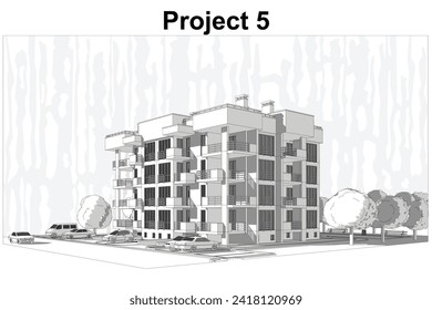 Vector architectural project of a multistory building