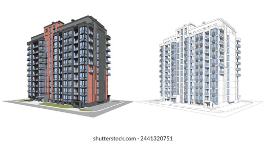 Vector architectural project of a multistory building