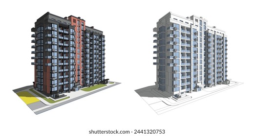 Proyecto arquitectónico vectorial de un edificio de varios pisos