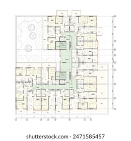 Vector architectural project of a multistory building floor plan	

