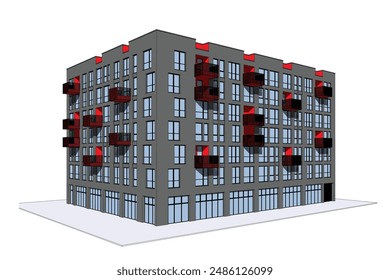 Vector proyecto arquitectónico de un edificio de varios pisos