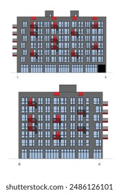 Vector proyecto arquitectónico de un edificio de varios pisos