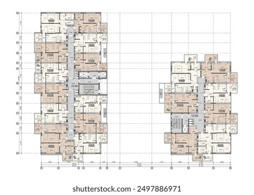 Proyecto arquitectónico de Vector de un edificio de varios pisos de Planes