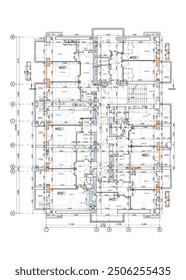 Proyecto arquitectónico de Vector de un Plan de planta de edificio de varios pisos