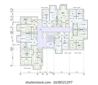 Vector architectural project of a multistory building floor plan	
